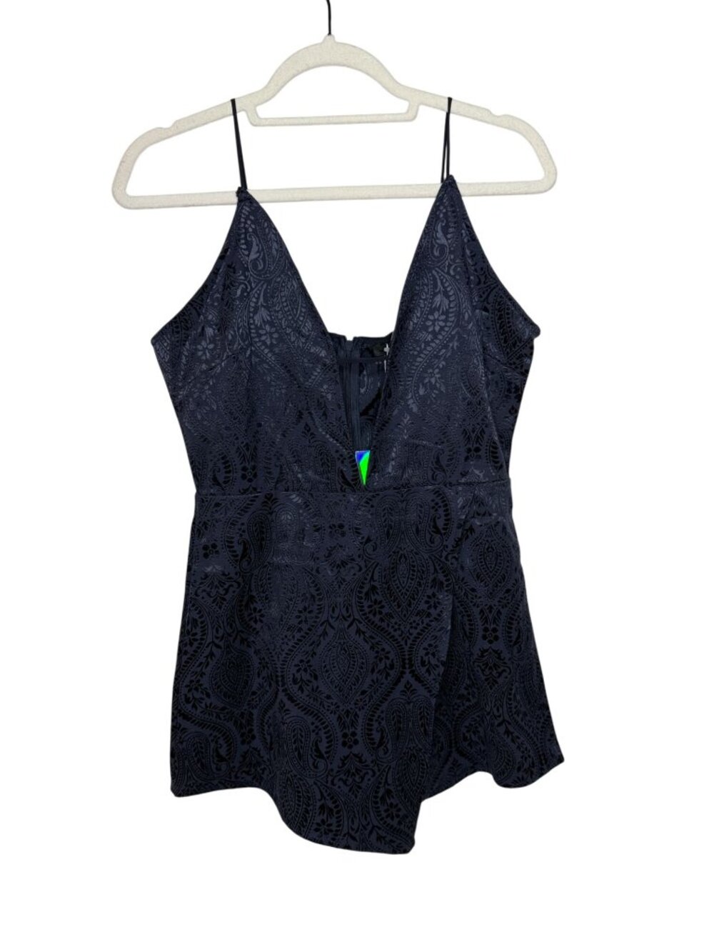 Missguided Navy Jacquard Strappy Plunge Playsuit Size 6 NWT